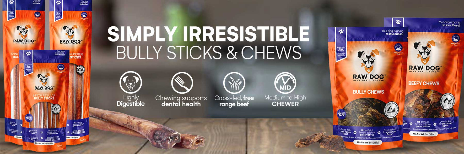 Bully Sticks, Monster Chew Treats - Low Odor | RAW DOG CHEWS