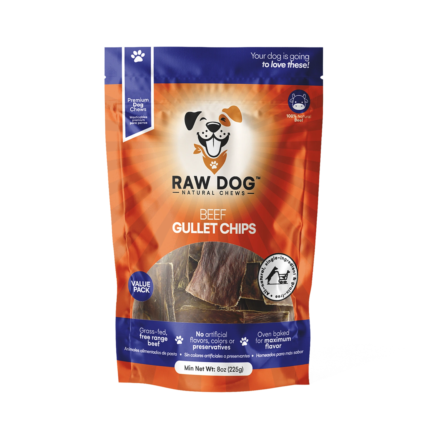 Raw Dog Chews 8oz bag Gullet Chips