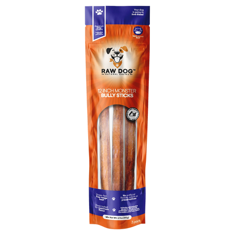 Raw Dog Chews 3 pack 12" Monster Low Odor Bully Sticks