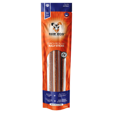 Raw Dog Chews 3 pack 12" Regular Low Odor Bully Sticks