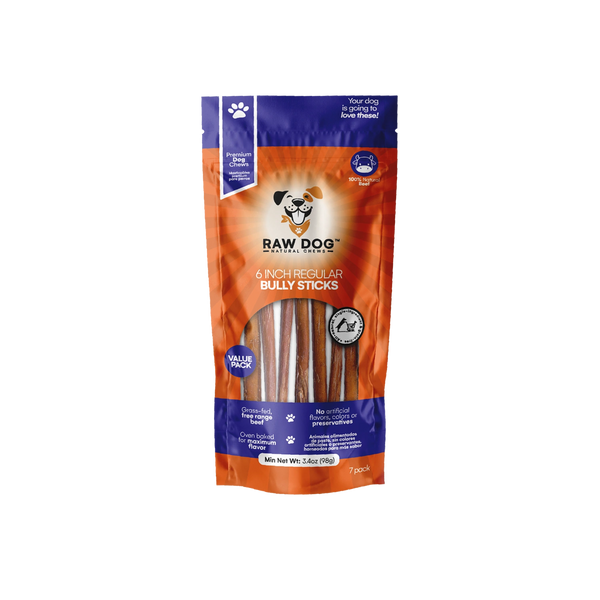 6 Bully Sticks Pack of 7 Long Lasting Treats RAW DOG CHEWS