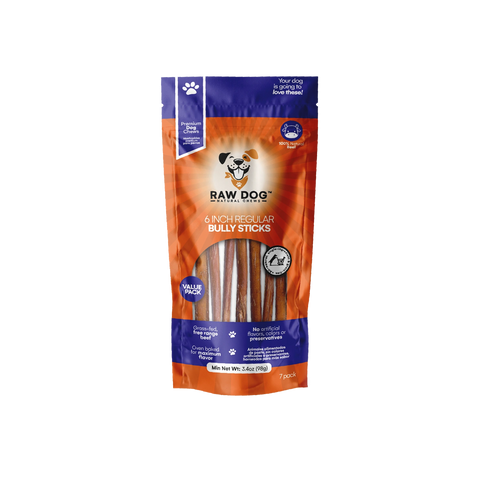 Raw Dog Chews 7 pack 6" Regular Low Odor Bully Sticks