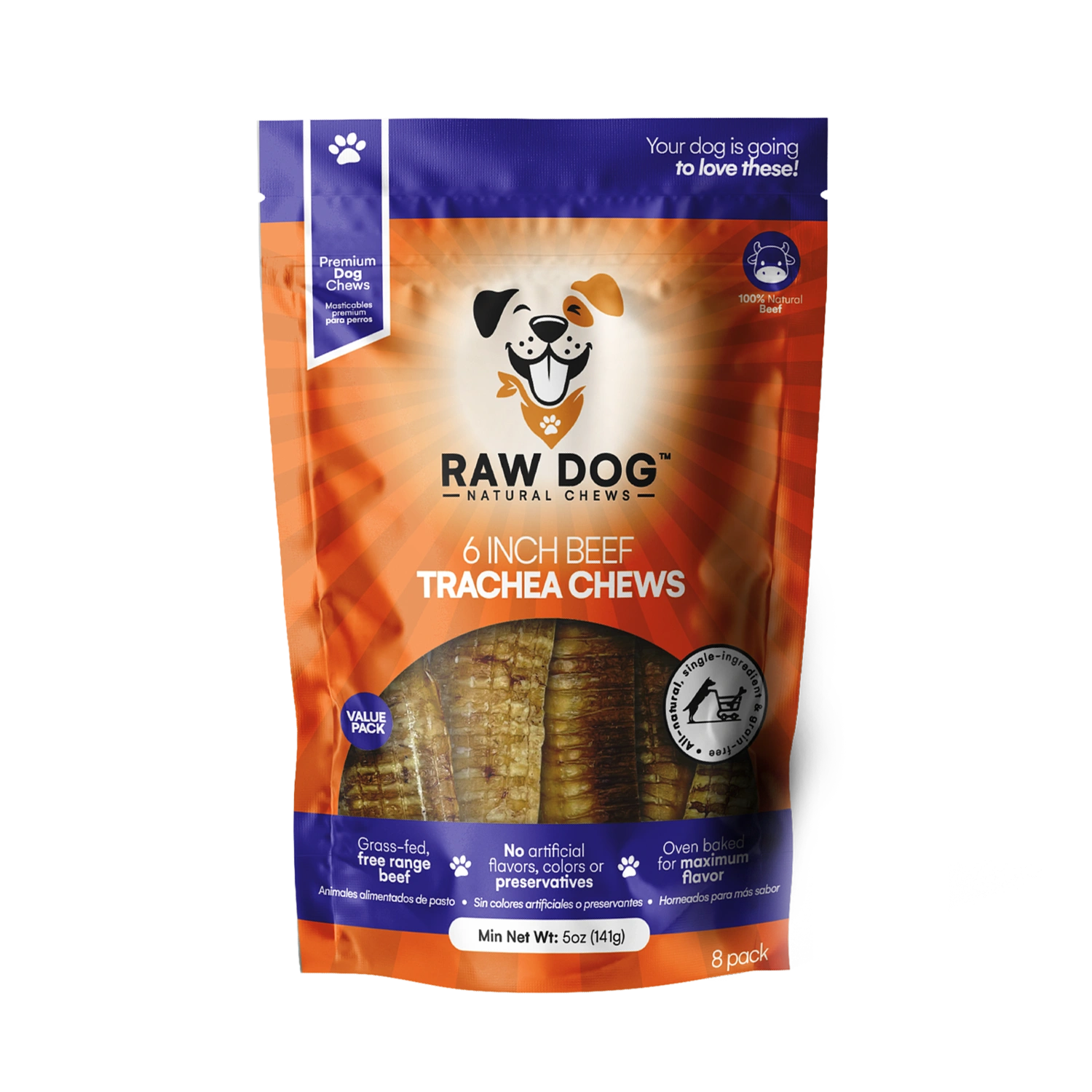 Raw Dog Chews 8 pack 6" Trachea Chews