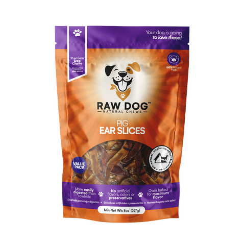 Raw Dog Chews 8oz bag Pig Ear Slices